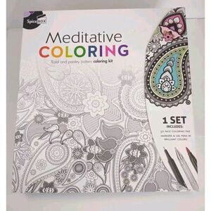 Spicebox Meditative Coloring Kit 50 Coloring Sheets 10 Markers 5 Gel Pens